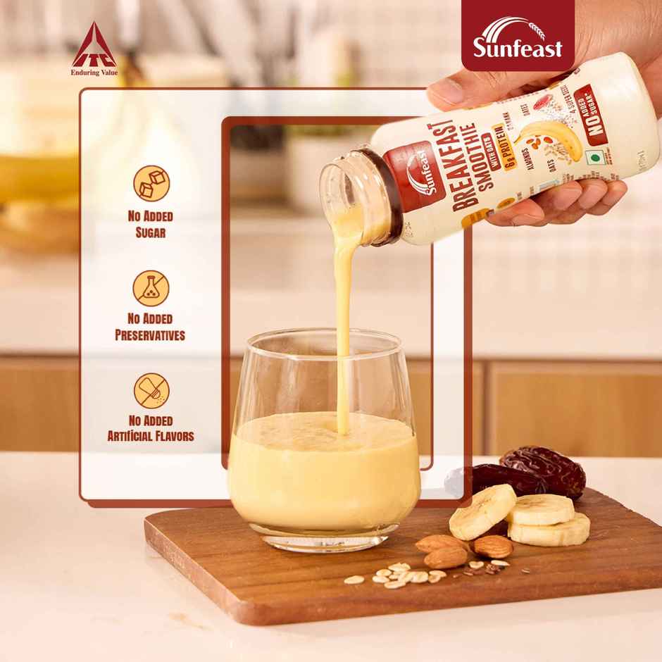 Sunfeast Breakfast Smoothie With Oats- No Added Sugar, 6g Protein