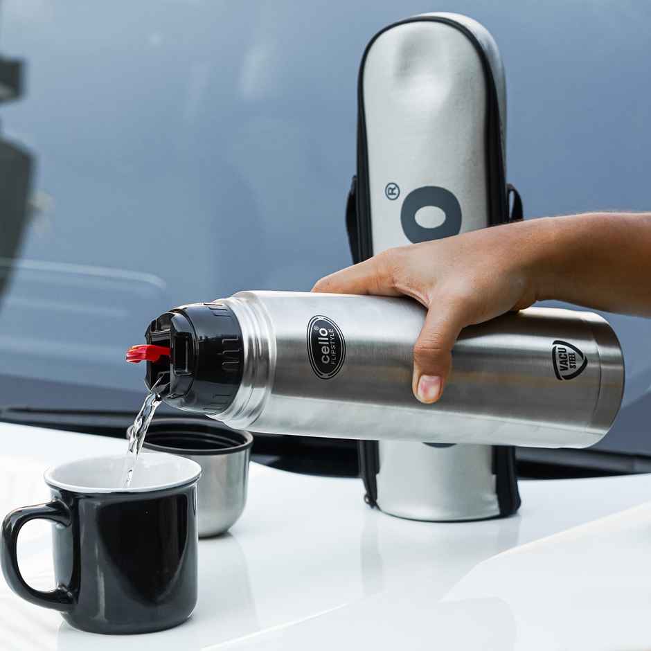 Cello Flipstyle Stainless Steel Vacuum Insulated Double Walled Flask with Jacket 500ml | Silver