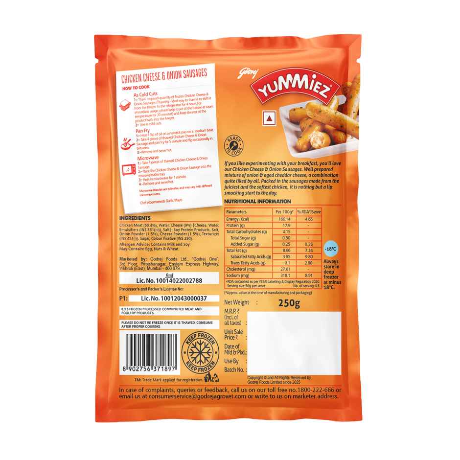 Yummiez Chicken Sausages | Cheese & Onion