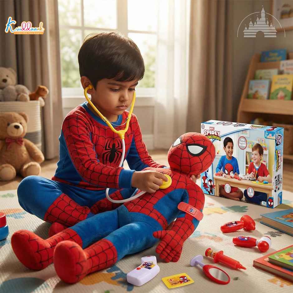 Kriiddaank Spiderman Medical Kit with Stethoscope, Syringe & Accessories (8 Pcs) Non Electric