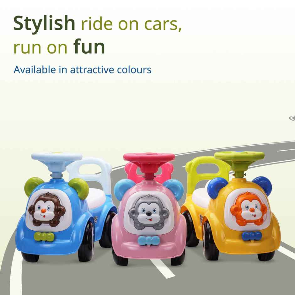 LuvLap Sunny Ride On Car with Music Horn Push Handle Backrest Guard Yellow for Kids 1-3 Years