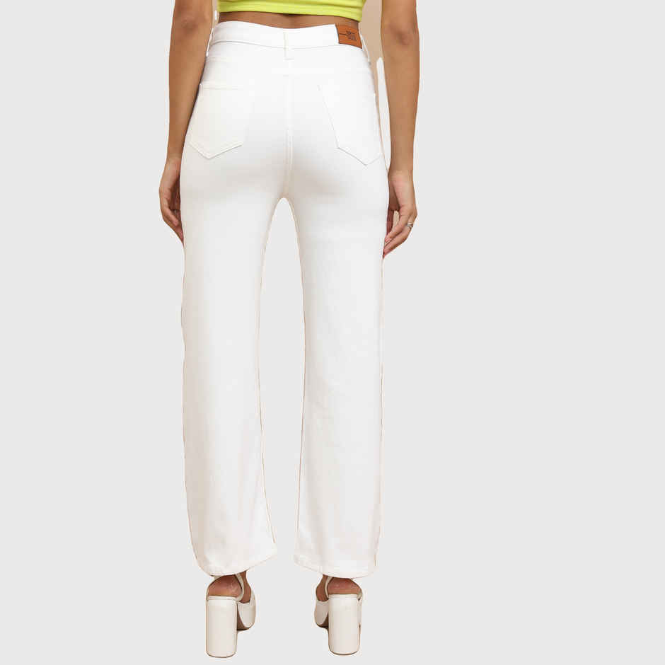 Tokyo Talkies Women's Flared Clean Look Stretchable Jeans | White - L