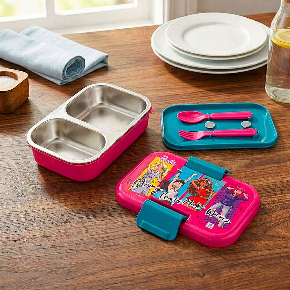 Striders Barbie Double Compartment Lunch Box With Cutlerys Multicolor | 460 ml