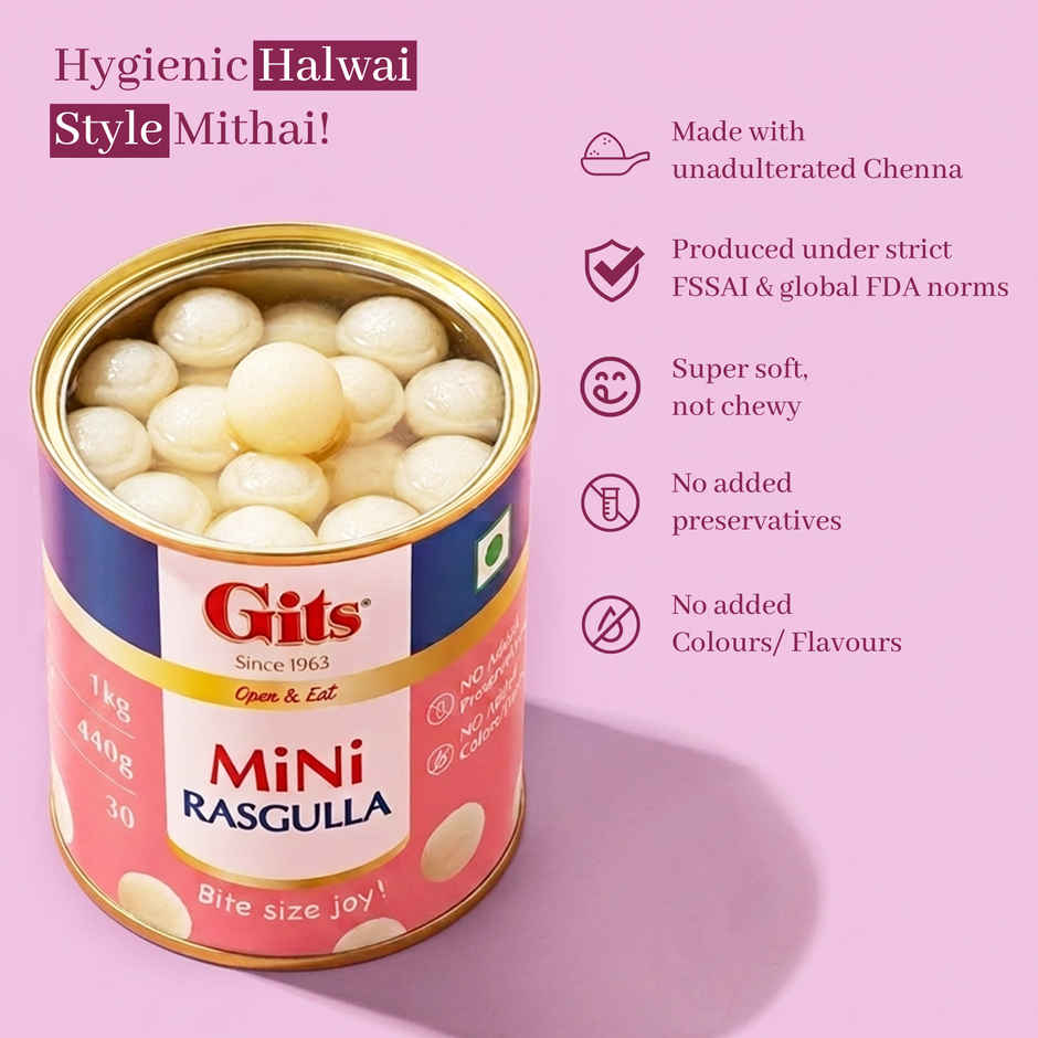 Gits MiNi Rasgulla Open & Eat Tin | Soft & Juicy