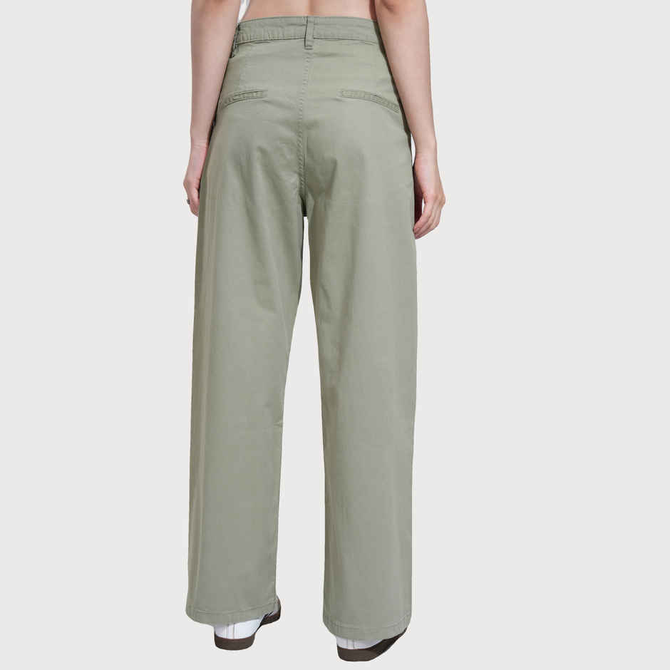 Tokyo Talkies Women's High Waist Wide Leg Trouser | Green - L