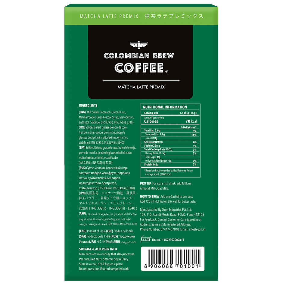 Colombian Brew  Matcha Latte Premix | 3 sachets