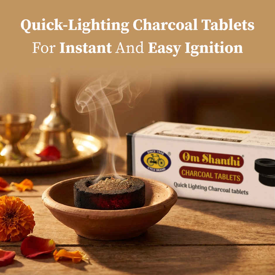 Pure Om Shanthi Charcoal Tablets | Quick Lighting Charcoal Discs | Cycle