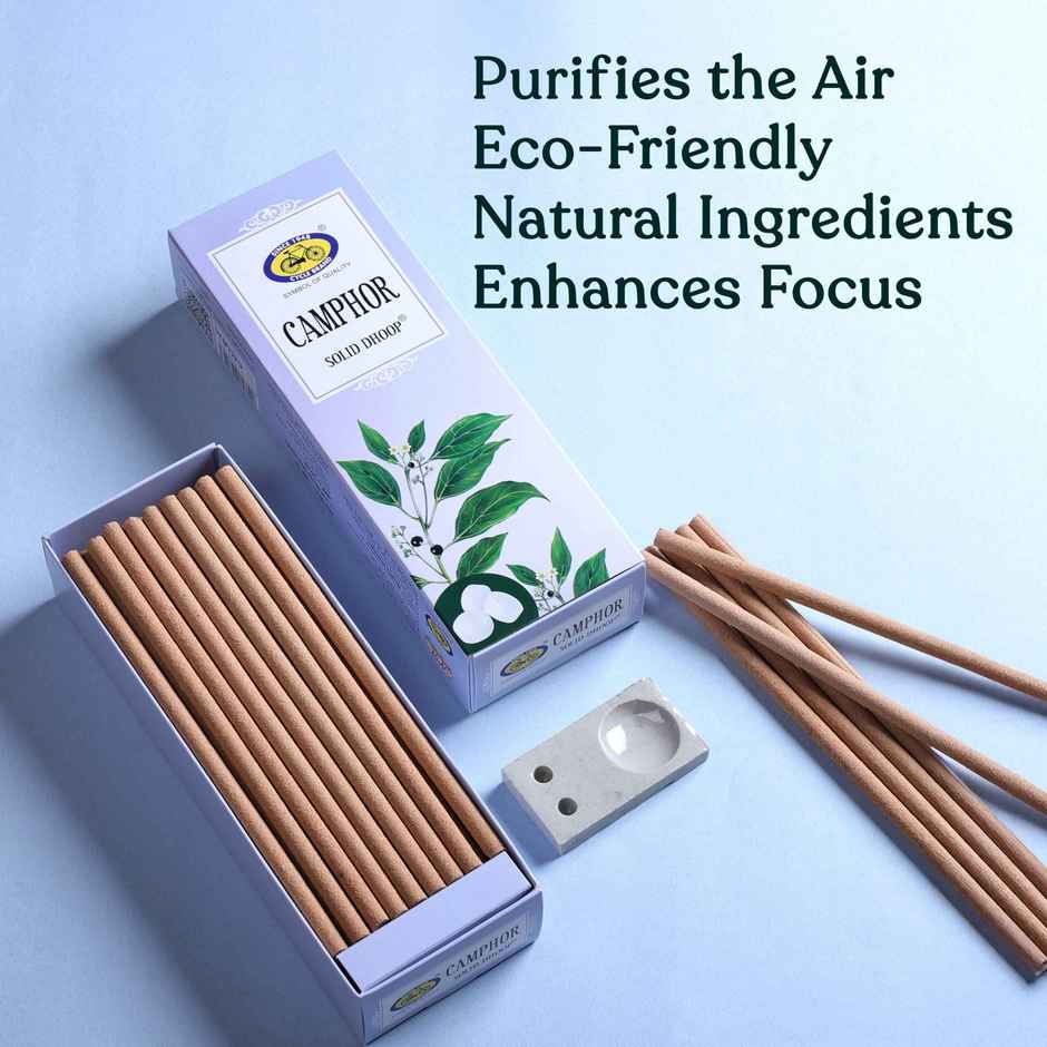 Pure Camphor Bambooless Solid Dhoop Stick | 6 Inch | 50 Sticks Pack | Cycle Combo