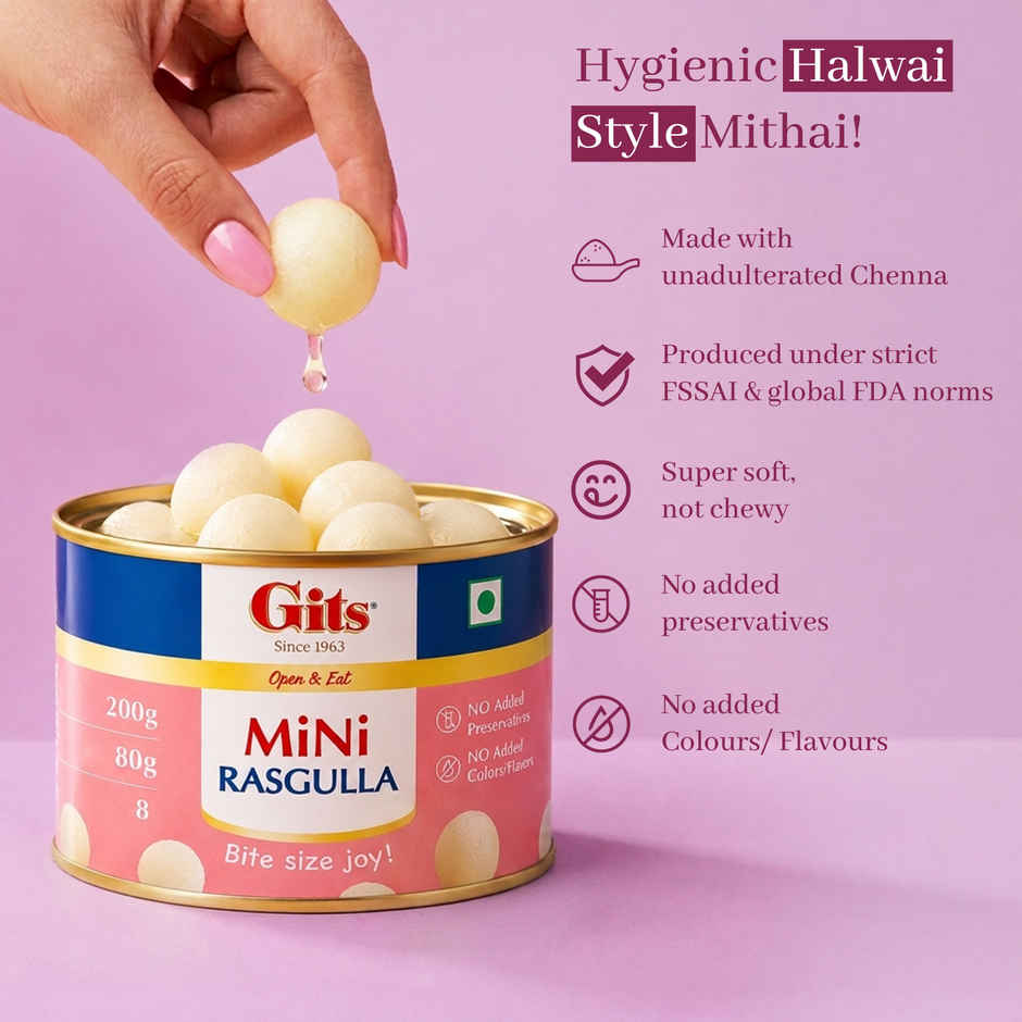 Gits MiNi Rasgulla Open & Eat Tin | Soft & Juicy