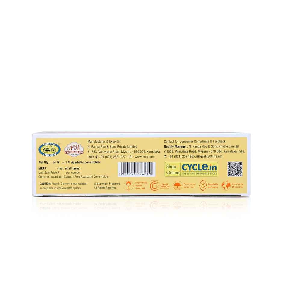Sandalum (Chandan) Charcoal-Free and Bambooless Incense Cones | 64 Cones, 1 Holder | Cycle