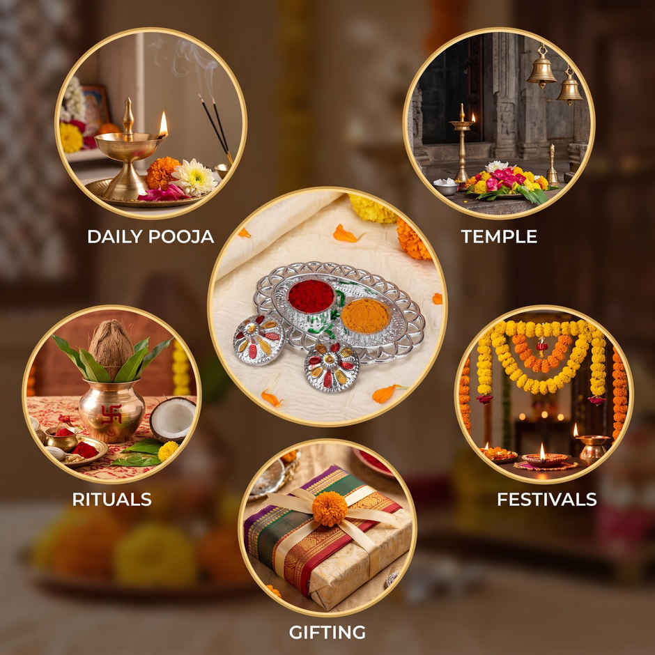 Silver Oval Shape Puja Thali for Rakhi, Pooja, Home Temple & Festive Decor | From House of Cycle