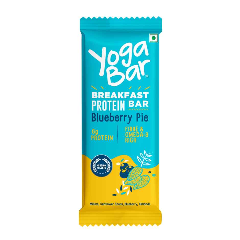 Yoga Bar Breakfast Protein Bar Blueberry Pie, Berries, Millets and Seeds, High Fibre Granola Bar