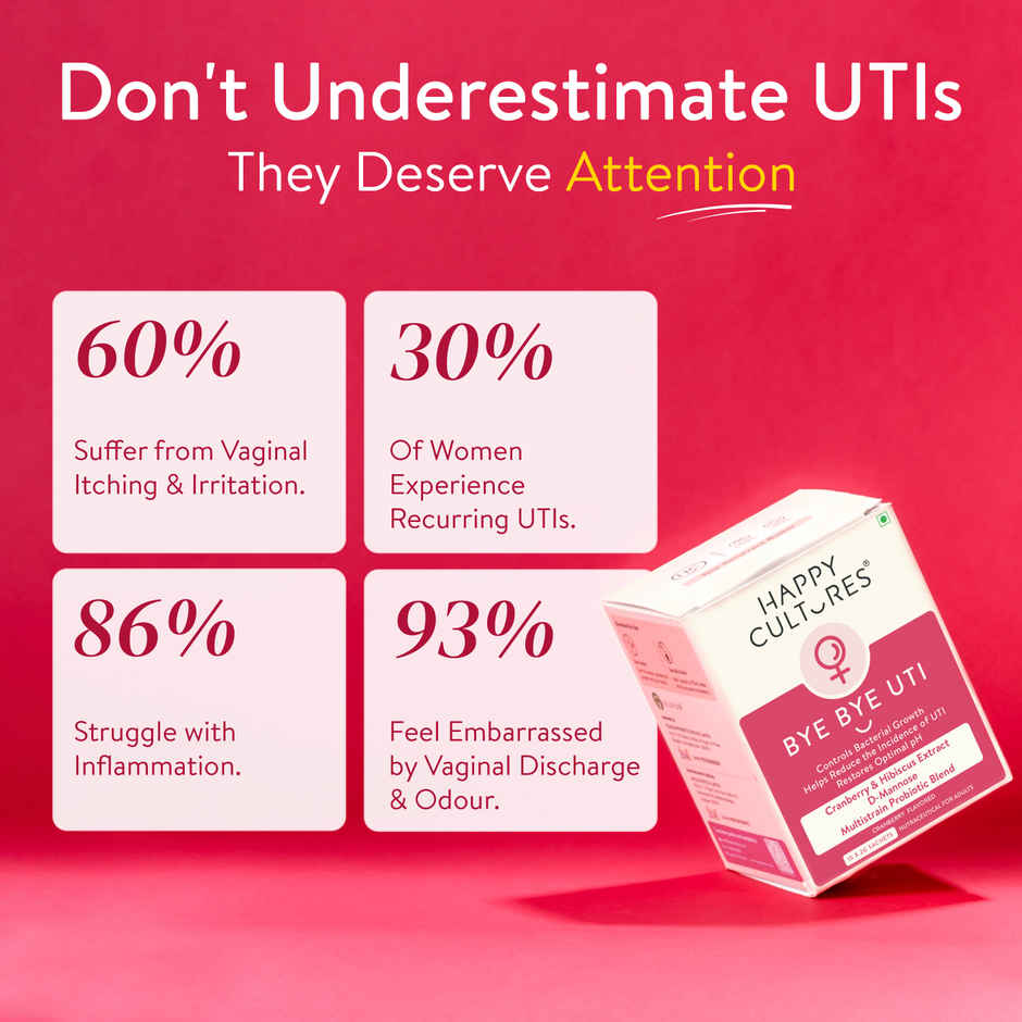 Happy Cultures Bye Bye UTI | D-Mannose, Cranberry, Hibiscus & Probiotics for Urinary Tract Health | 15 Pcs