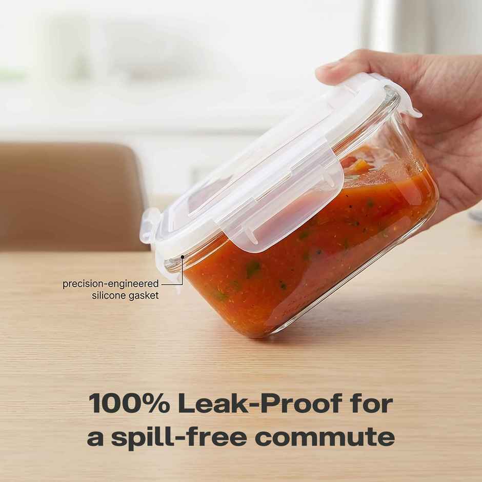 Cello Glassy Square Lunch Box | Microwavable Borosilicate Glass | Clear - 320 ml