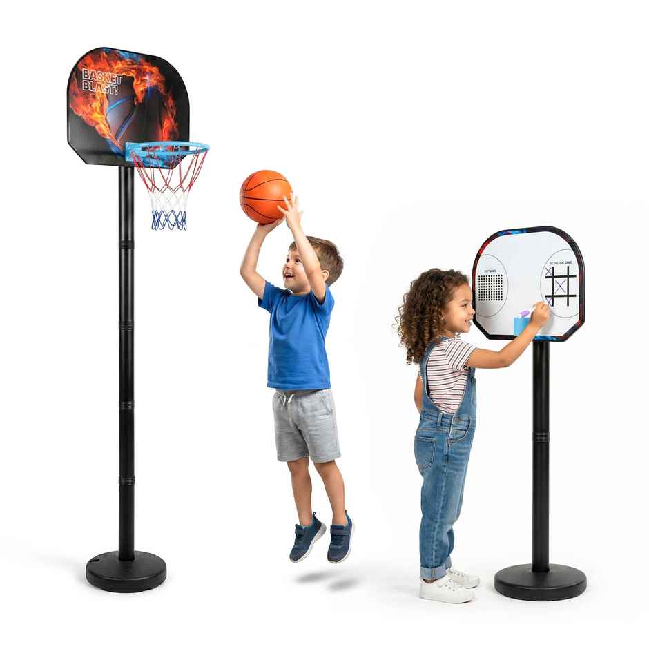 Kidsmate 2 in 1 Basketball Set for Kids Height Basketball Stand with Tic Tac Toe Board and Marker