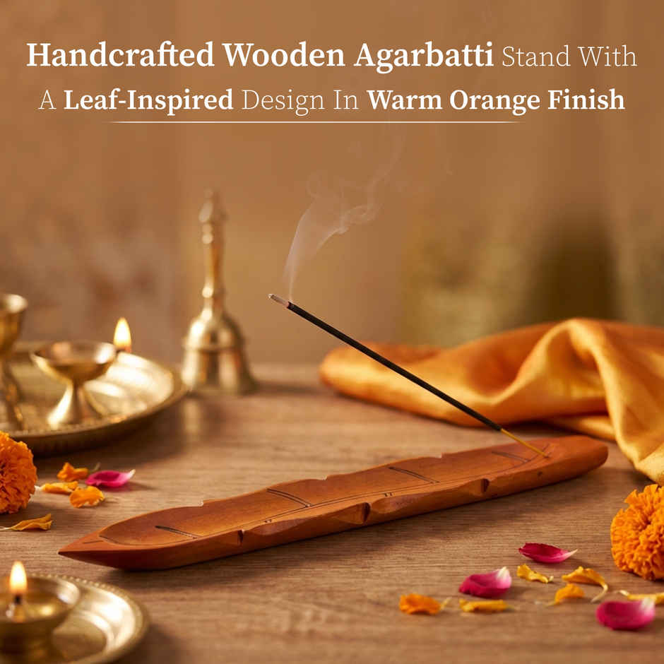 Eco Friendly Leaf Design Ash Catcher and Agarbathi Holder Handcrafted Non Toxic Burnt Orange Finish
