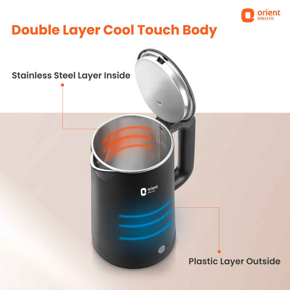 Orient Electric Durahot Electric Kettle, 1500W, 1.5L Capacity - Black