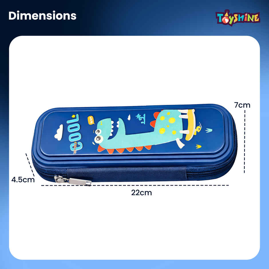 Toyshine Cool Dino EVA Hardtop Pencil Pouch Double Compartment | Blue