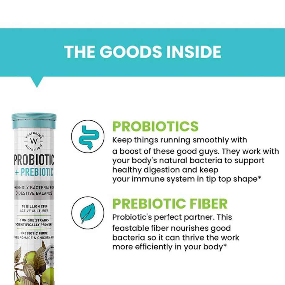 Wellbeing Nutrition Daily Probiotic + Prebiotic 18 Billion CFU, 6 Strains - 21 Effervescent