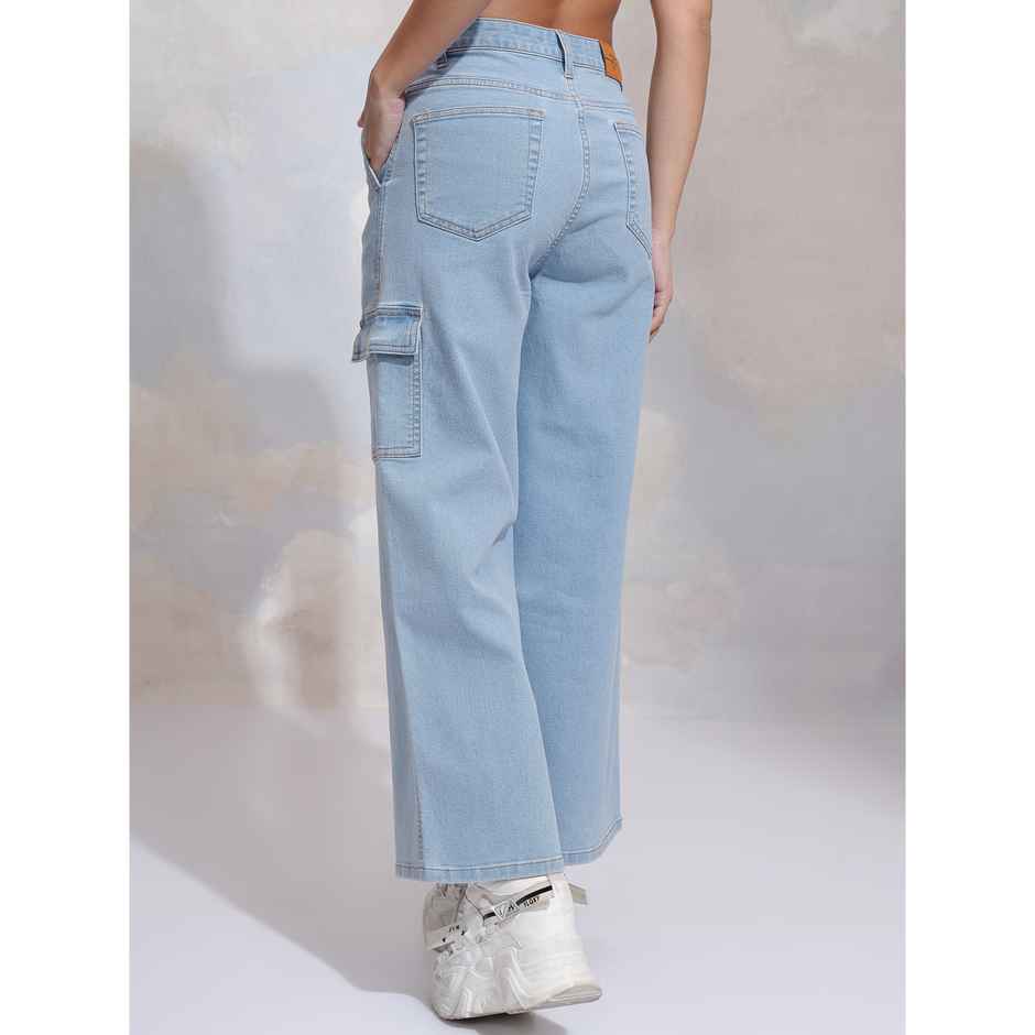 Tokyo Talkies Women's Wide Leg Cargo Jeans | Light Blue - M