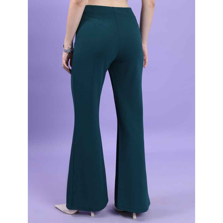 Tokyo Talkies Women's Flared High Rise Bootcut Trouser | Teal - 32