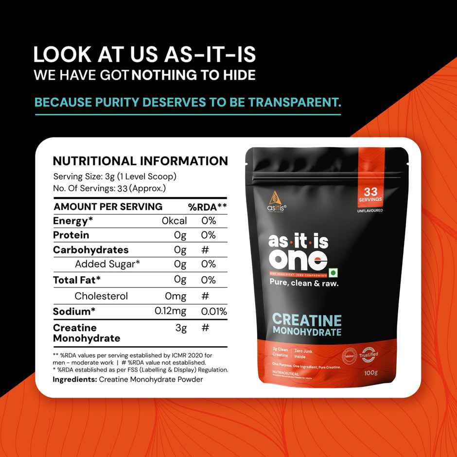 As-It-Is Nutritionconcentrate 80% - Whey Protein (1kg) & As-It-Is Nutrition Pure Creatine Monohydrate For Muscle Building (100g) Combo