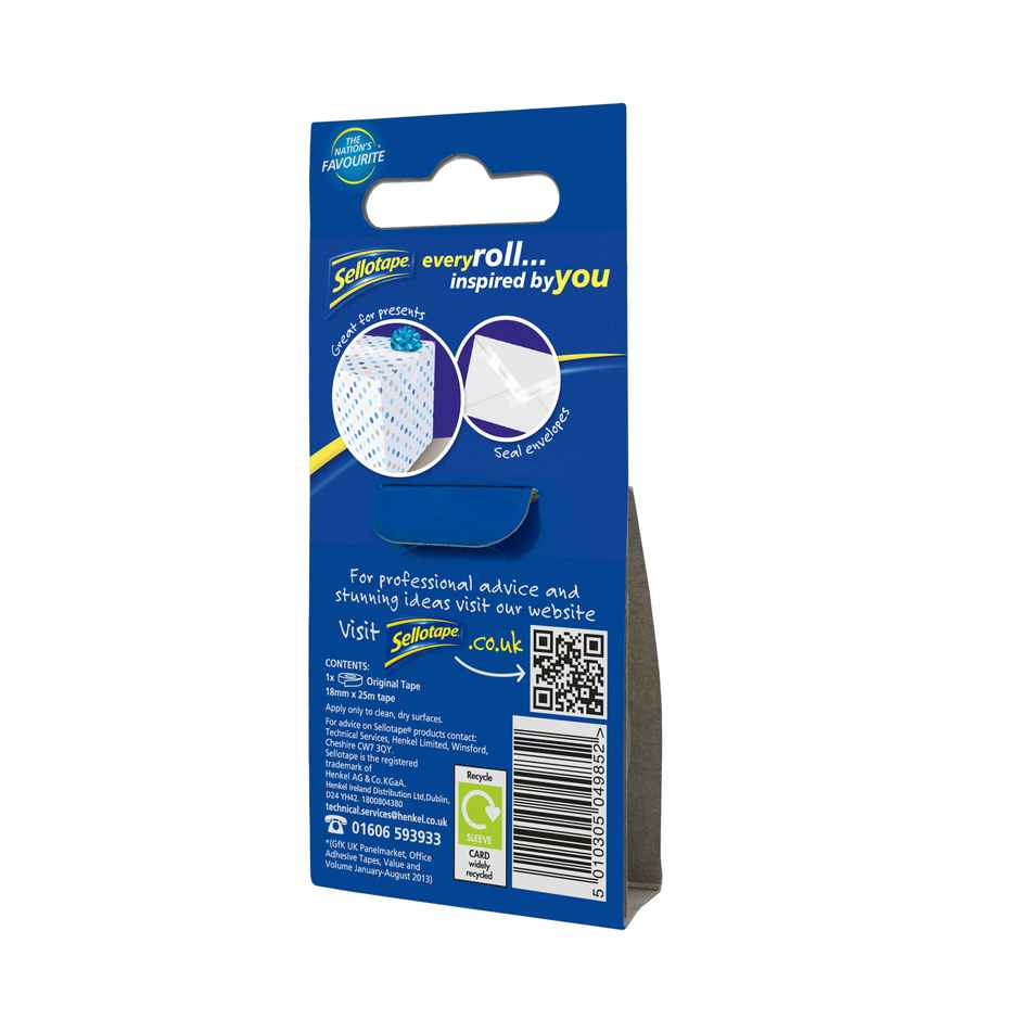 Sellotape Original Tape | Tear By Hand | Ideal For Wrapping Presents | Sealing Boxes | 18mm x 25m