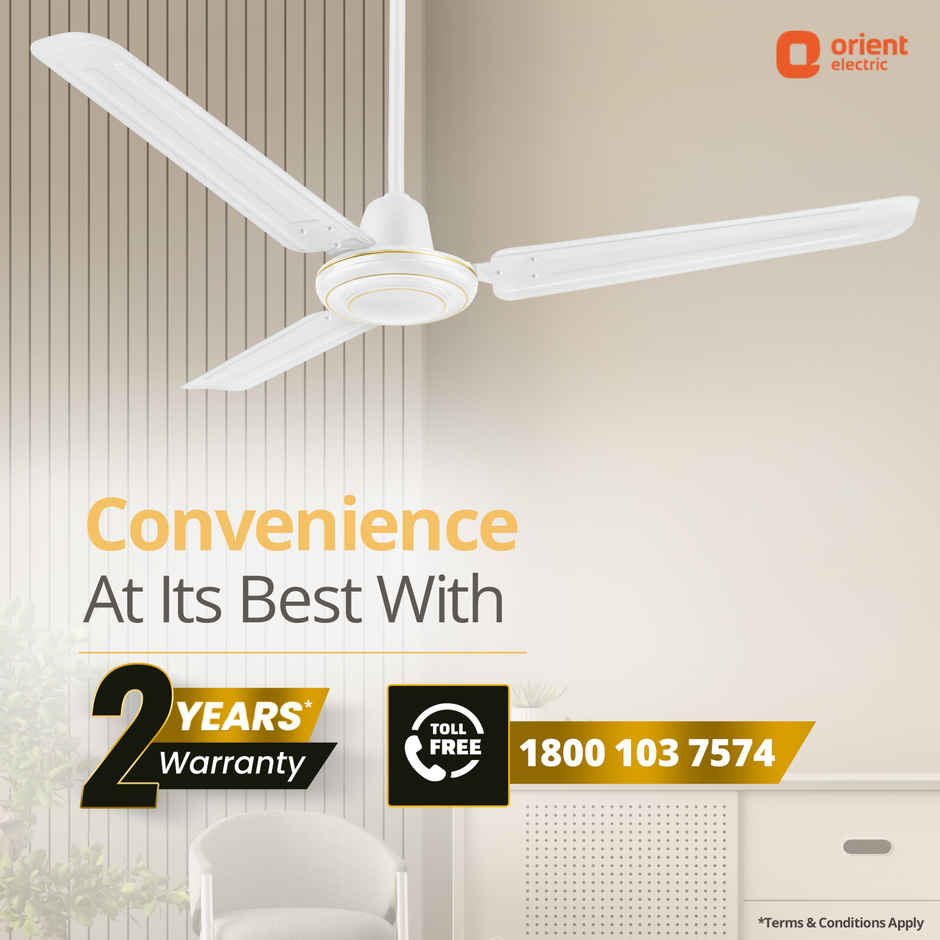 Orient Electric Apex-FX Ceiling Fan, 50 Watts, 1200mm/48 Inches, Efficient Fan| Rust Resistant | Strong and Powerful Motor - White