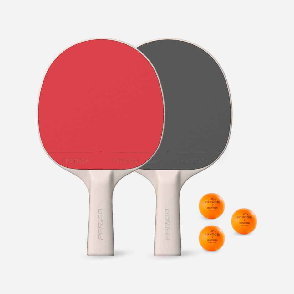 Decathlon Pongori Table Tennis Bat and Ball Set | Grey & Red