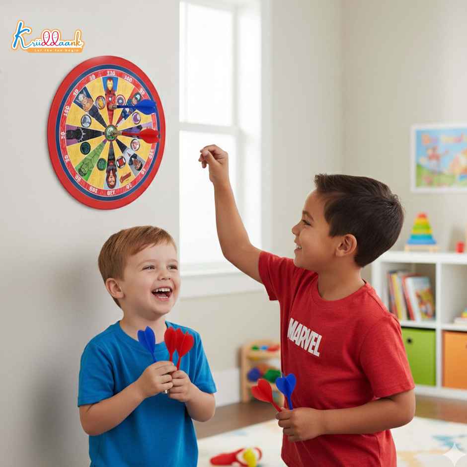 Kriiddaank Marvel Avengers Magnetic Dartboard 13 Inch Dual Side Target Tic Tac Toe Game 4 Darts Kids