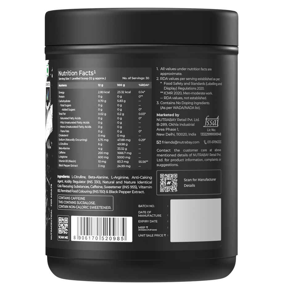 Nutrabay RageX Pre Workout Supplement Powder | 360 g Cola 200 mg Caffeine 4 g Beta Alanine