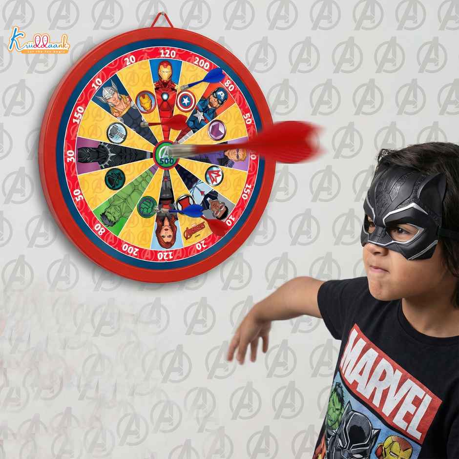 Kriiddaank Marvel Avengers Magnetic Dartboard 13 Inch Dual Side Target Tic Tac Toe Game 4 Darts Kids