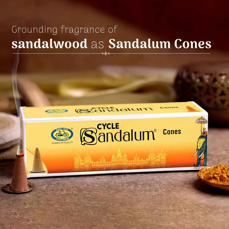 Sandalum (Chandan) Charcoal-Free and Bambooless Incense Cones | 64 Cones, 1 Holder | Cycle