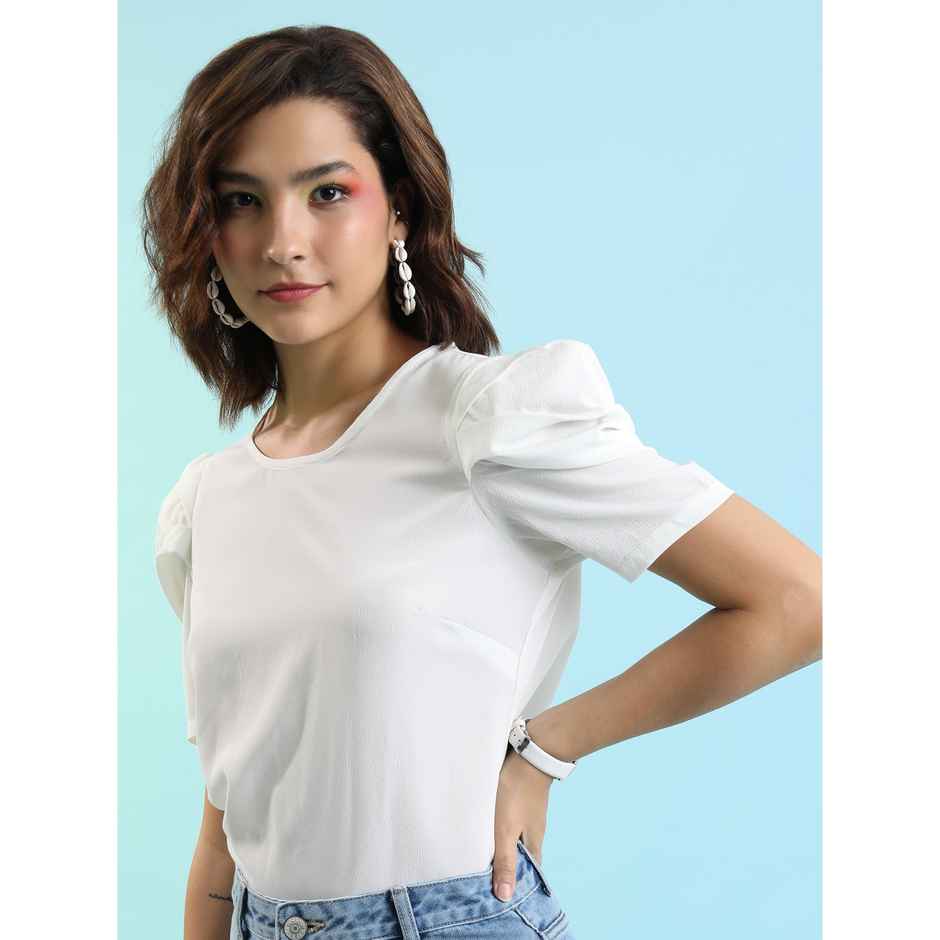 Tokyo Talkies Women's Puff Sleeve Top | White - S