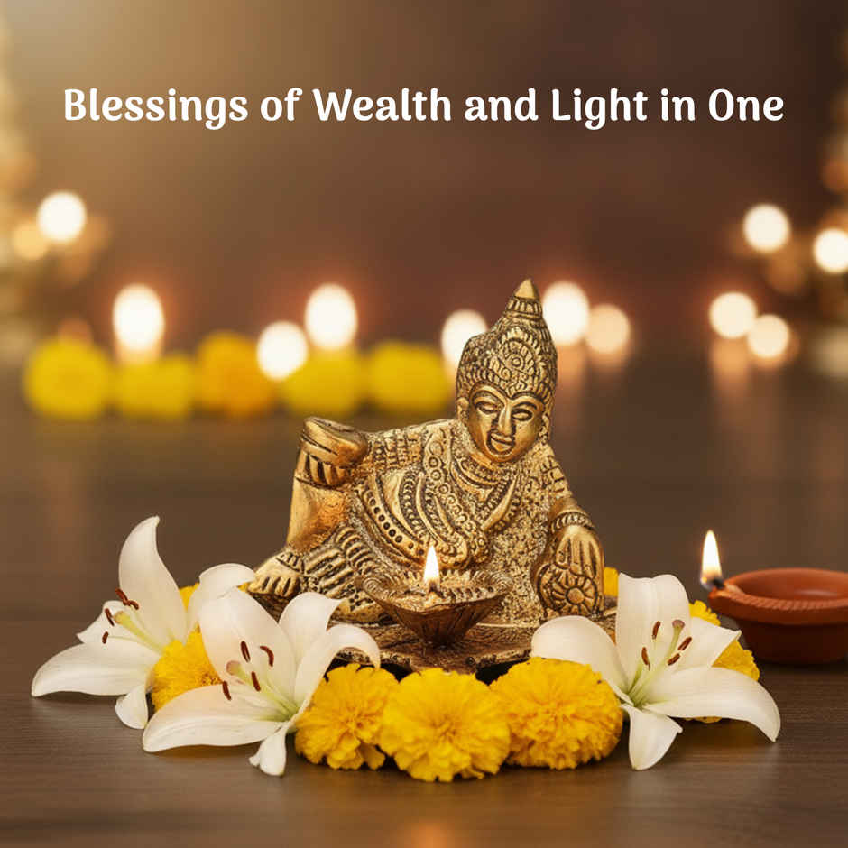 Pure Brass Kuber Idol with Diya for Mandir, Spiritual Worship & Festive Use | Cycle