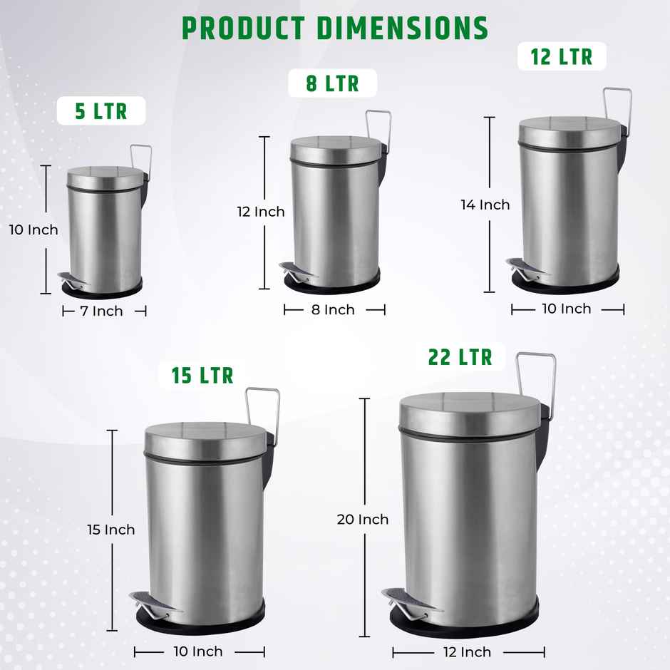 Robustt Stainless Steel Dustbin - 5 L | Silver