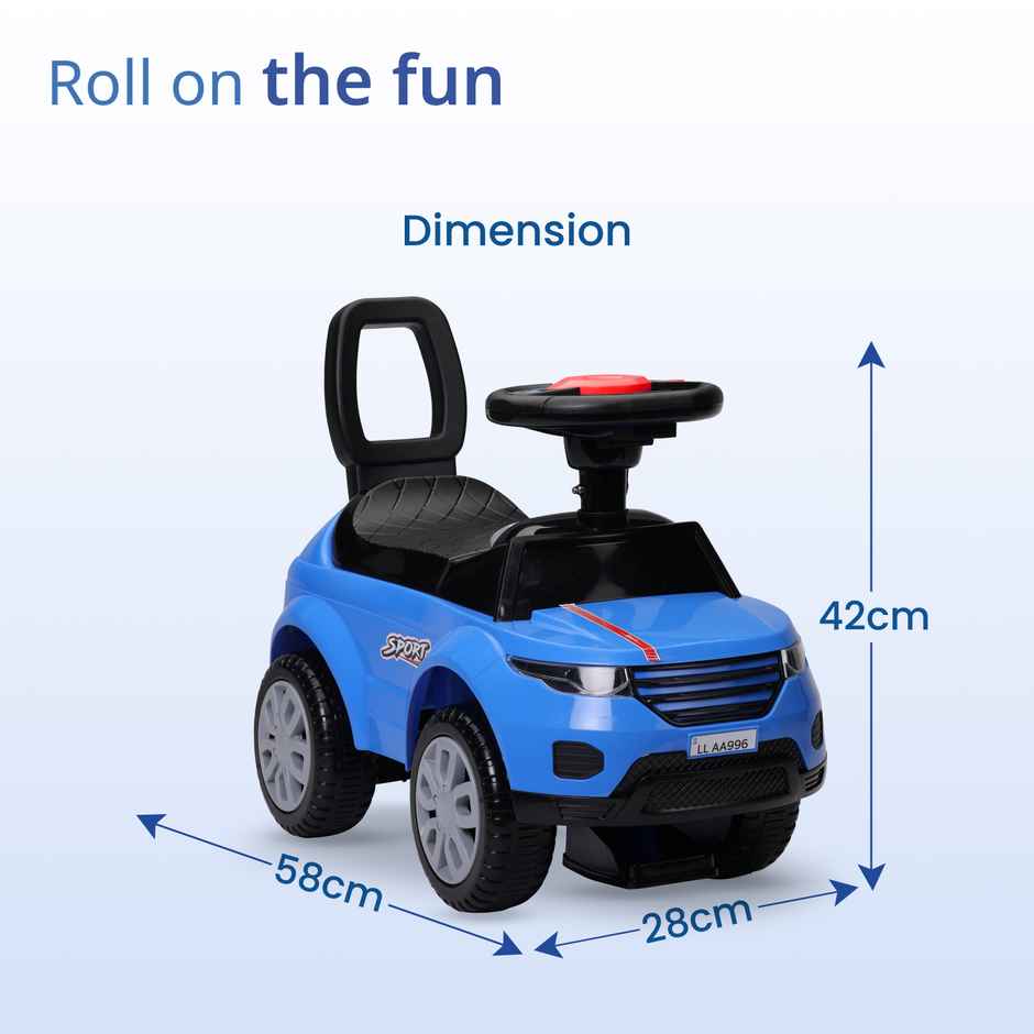 LuvLap Starlight Ride On Car with Music Horn Push Handle Backrest Guard Blue for Kids 1-3 Years