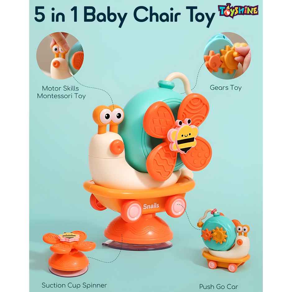Toyshine Sensory High Chair Snail Toy With Suction Cup - Montessori Spinner Toy