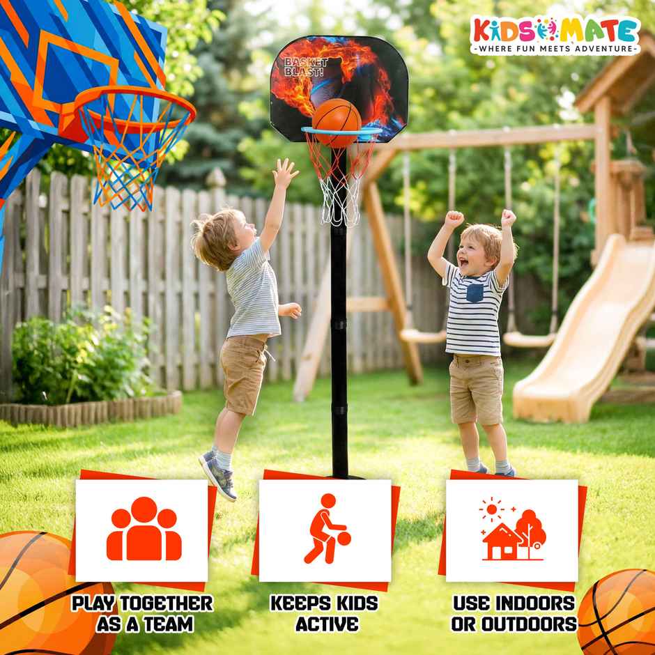 Kidsmate 2 in 1 Basketball Set for Kids Height Basketball Stand with Tic Tac Toe Board and Marker
