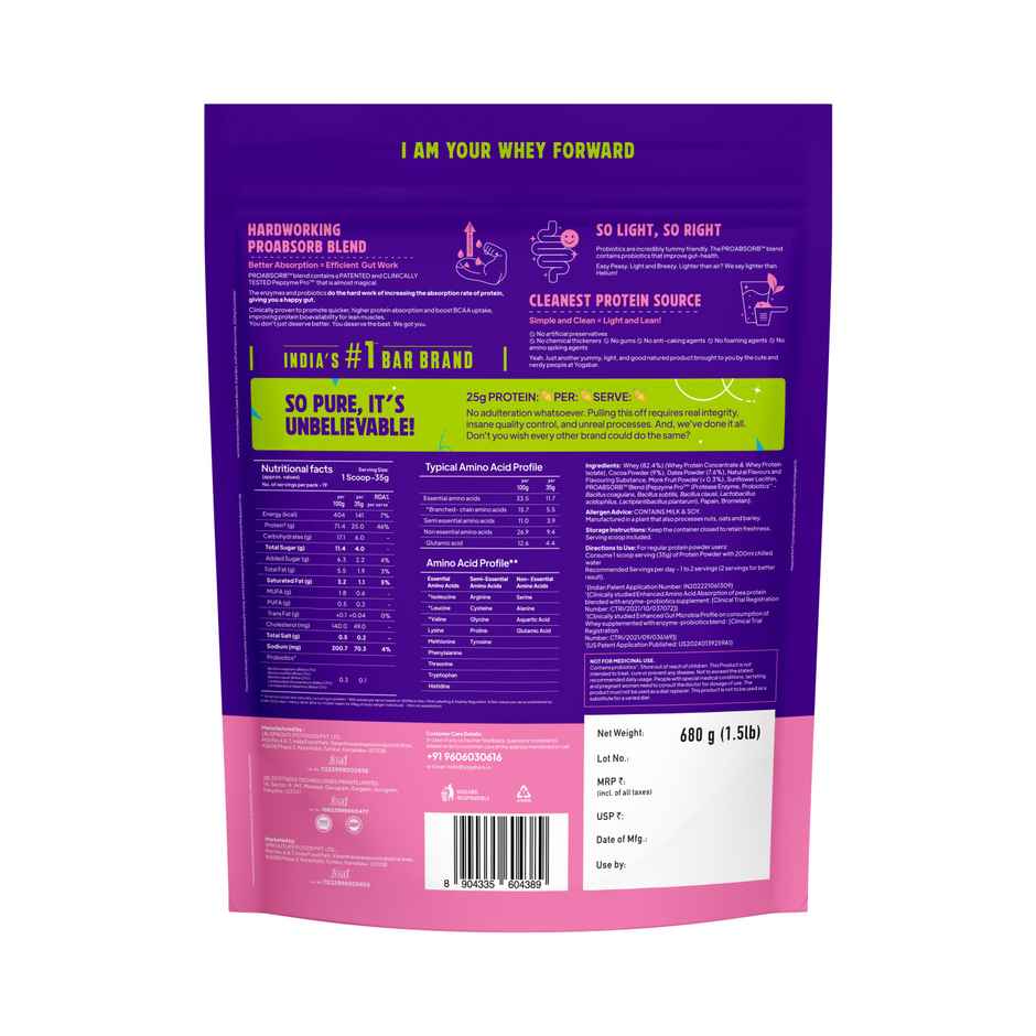 Yoga Bar ProClean Whey Protein Blend, Chocolate, Monk Fruit & Dates, Concentrate+Isolate