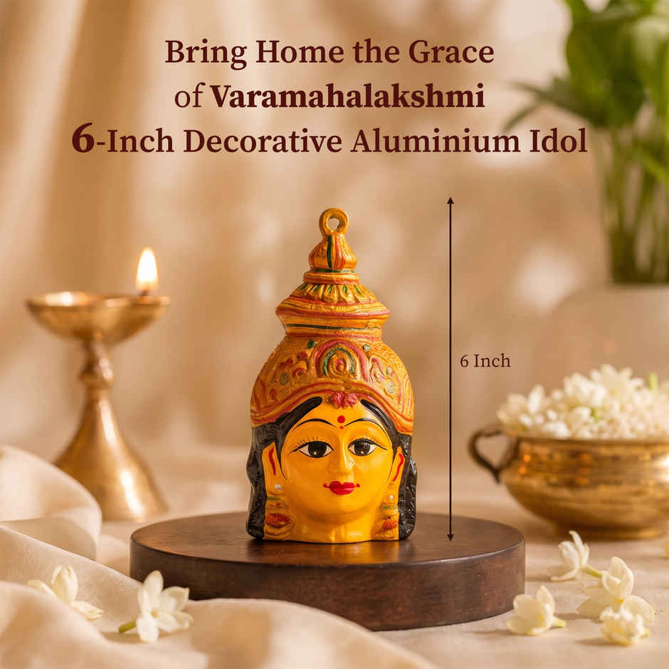 Varamahalakshmi 6 inch Aluminium Idol | Decorative Goddess Face for Pooja