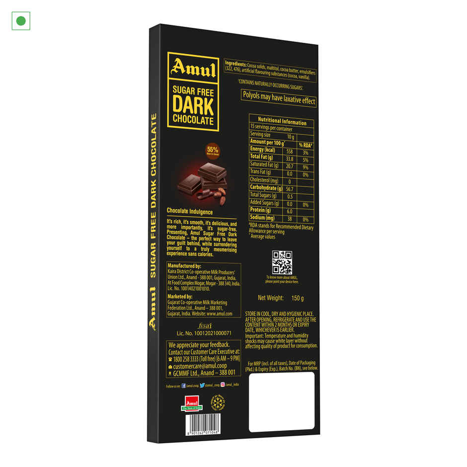 Amul Sugar Free Dark Chocolate | Guilt-Free Indulgence