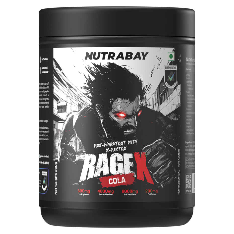 Nutrabay RageX Pre Workout Supplement Powder | 360 g Cola 200 mg Caffeine 4 g Beta Alanine