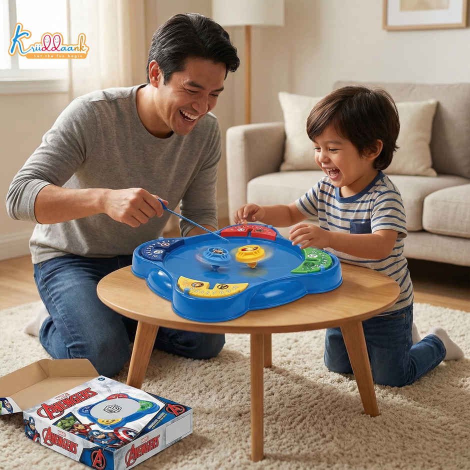 Kriiddaank Marvel Avengers Top Battle with  1 Playing Base, 4 Rip Cords & 4 Tops, Spinning Tops Set