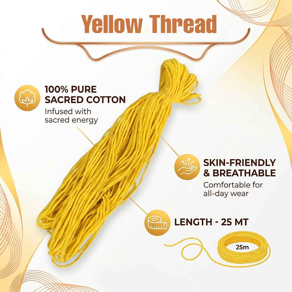 Yellow Pure Cotton Thread (Manjal Charadu / Mauli) | Pooja & Kalash Thread | Traditional & Auspicious | Svasti