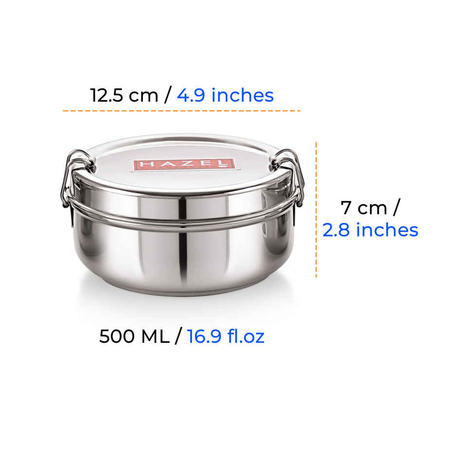 Hazel Steel Tiffin Box 500 ml | Stainless Steel Lunch Box, Traditional Design