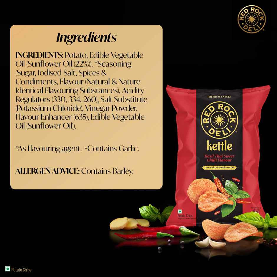Red Rock Deli Kettle Chips Basil Thai | No Palm Oil Snacks