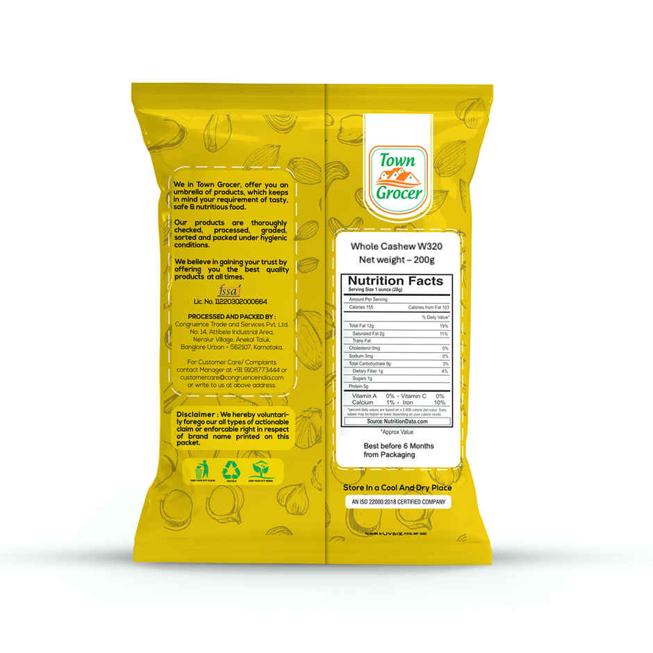 Town Grocer Whole Cashew W320 | Premium