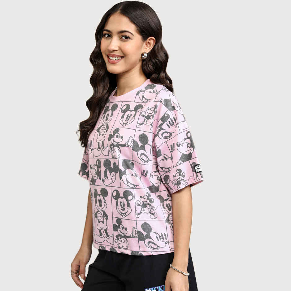 Tokyo Talkies Women's Disney Mickey Mouse Boxy Fit T-shirt | Pink - L