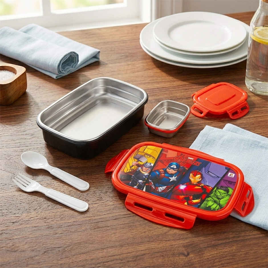 Striders Avengers Single Compartment Lunch Box With Cutlerys Multicolor | 310 ml